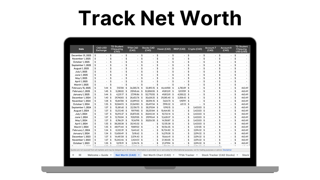 🇨🇦 - All In One 2026 Finance Tracker (Net Worth, TFSA, Stocks, Shared Expenses, and Budget Template)