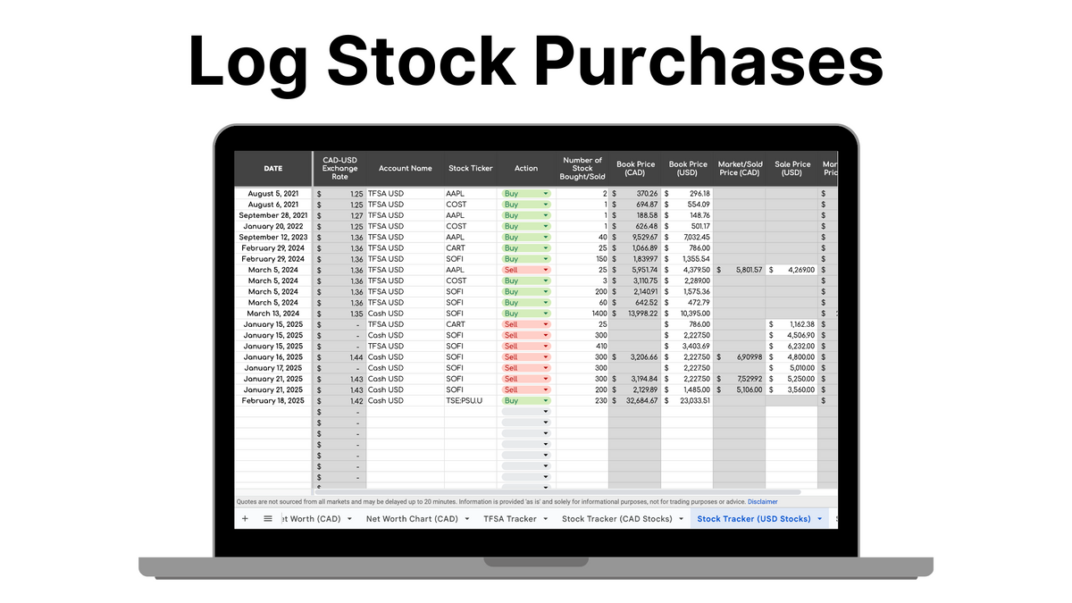 🇨🇦 - All In One 2026 Finance Tracker (Net Worth, TFSA, Stocks, Shared Expenses, and Budget Template)
